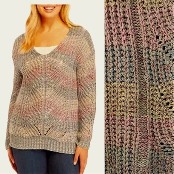 Belk New Directions rainbow yarn sweater - Picture 1 of 11